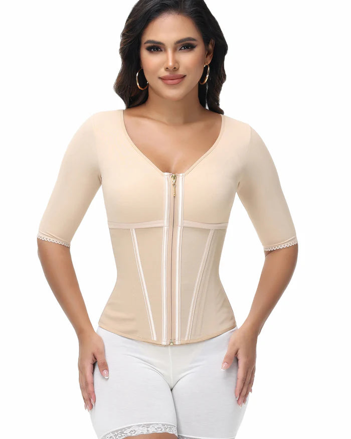 ShapeSave® High Compression Fajas Colombianas Half Sleeve V-Neck Waist Trainer
